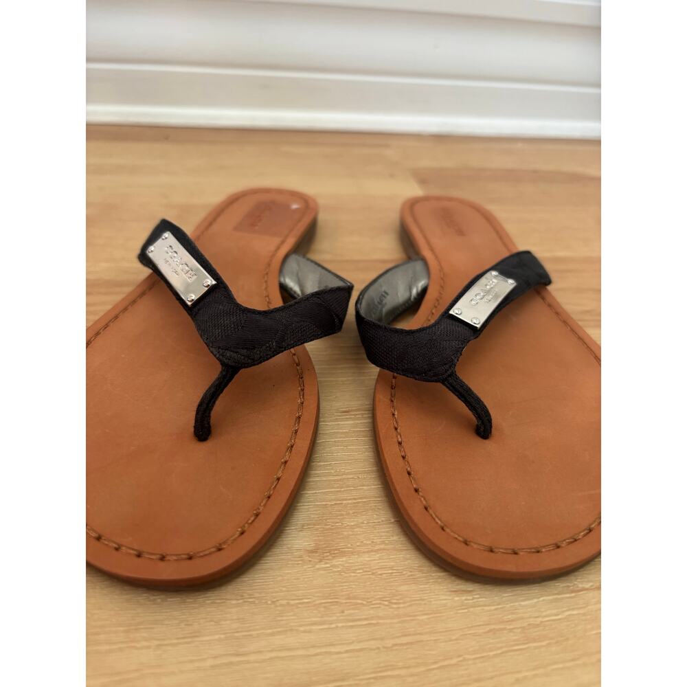 Coach Sommer 12 CM $155 Sig C Shoes Sandal Thongs Black Leather Flip Flop Sz 6.5 - Picture 8 of 8